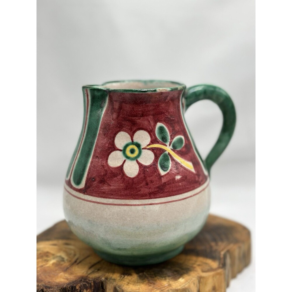 Italian Italy Augusta Handmade Pitcher Vase Floral Handled Flower